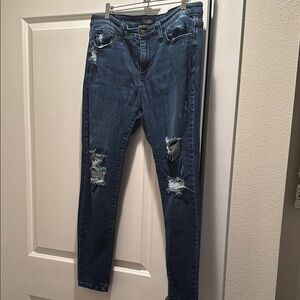 Judy Blue Skinny Jeans Medium-Dark Blue Distressed Stretchy